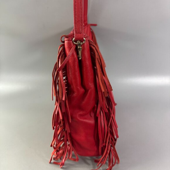 Maje Red Leather Fringe Handle Bag/Shoulder Bag - Picture 6 of 15